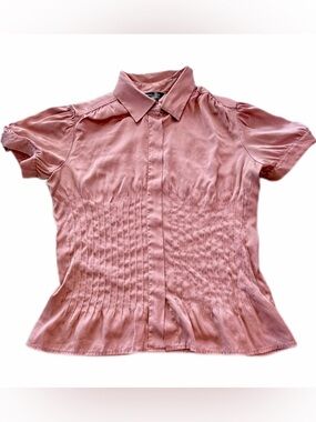 Moda International Satin Pintuck Blouse Womens Small Pink Romantic Cottagecore